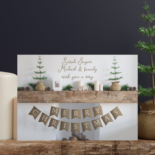 Rustic Fireplace Flat Non Photo Christmas Card (Merry Christmas! Just add your details and send with festive love)