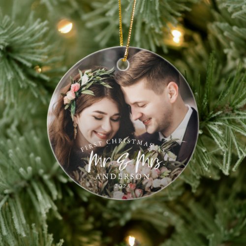 Rustic First Christmas As Mr and Mrs Photo  Ceramic Ornament