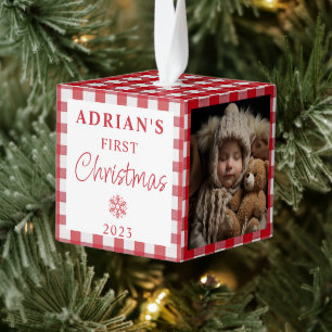 Rustic First Christmas Baby Keepsake Cube Ornament