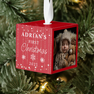 Rustic First Christmas Baby Keepsake Cube Ornament