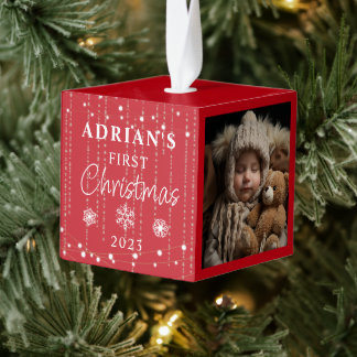 Rustic First Christmas Baby Keepsake Cube Ornament