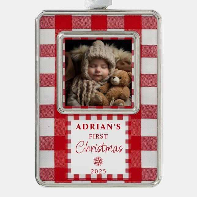 Rustic First Christmas Baby Keepsake Ornament (Front)