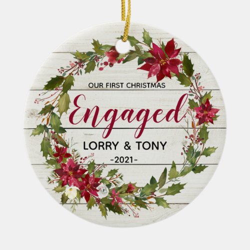 Rustic First Christmas Engaged Ornament