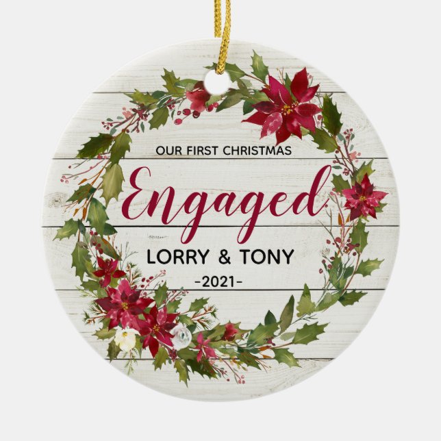 Rustic First Christmas Engaged Ornament (Front)