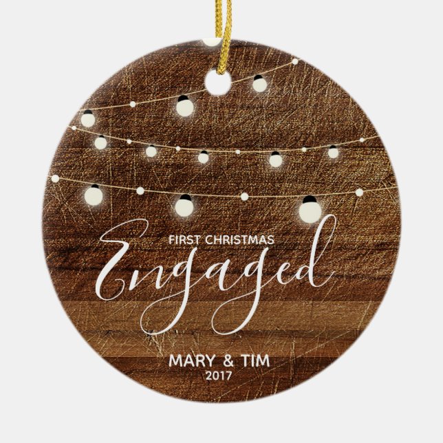 Rustic First Christmas Engaged Ornament Gift (Front)