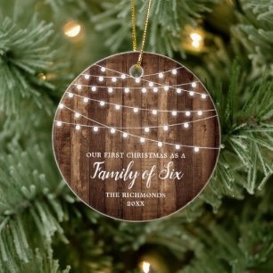 Rustic First Christmas Family of Six Personalized Ceramic Ornament