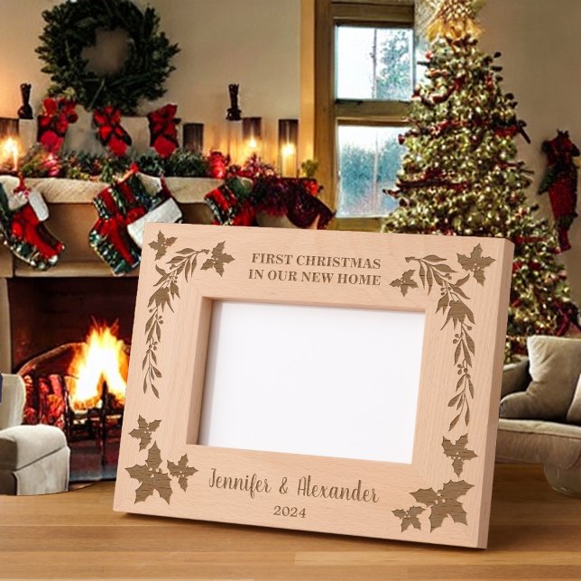 Rustic First Christmas in our new home monogrammed Engraved Frames (Create your own Rustic First Christmas in our new home, monogrammed Etched Frame.)