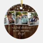 Rustic First Christmas Mr Mrs Photo Collage Lights Ceramic Ornament at Zazzle