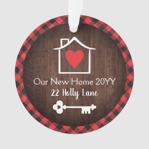 Rustic First Christmas New Home Key Plaid Photo Ornament