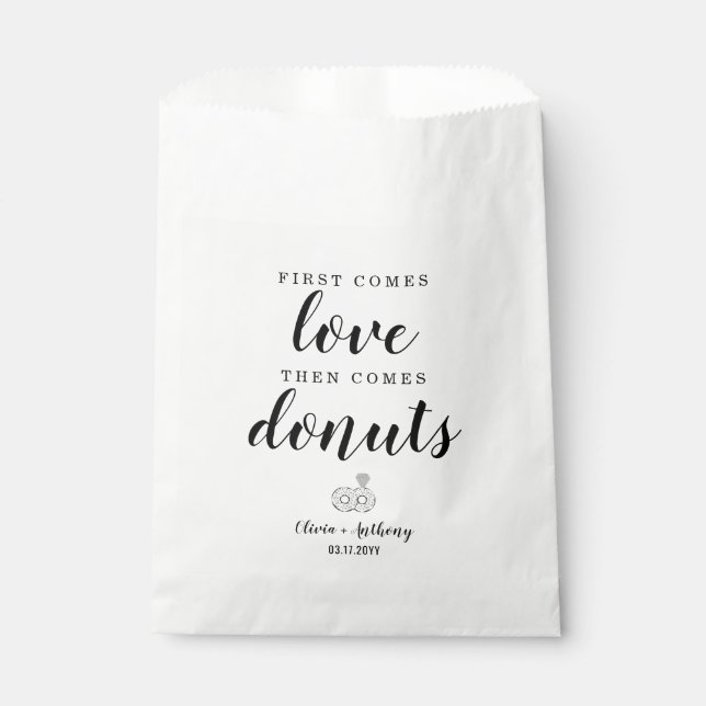 Rustic First Comes Love Donuts Sweet Treat Wedding Favor Bag (Front)