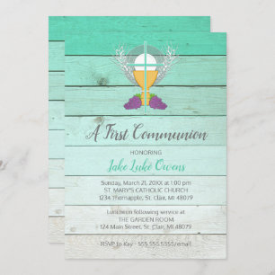 Rustic First Communion Invitation - Blue
