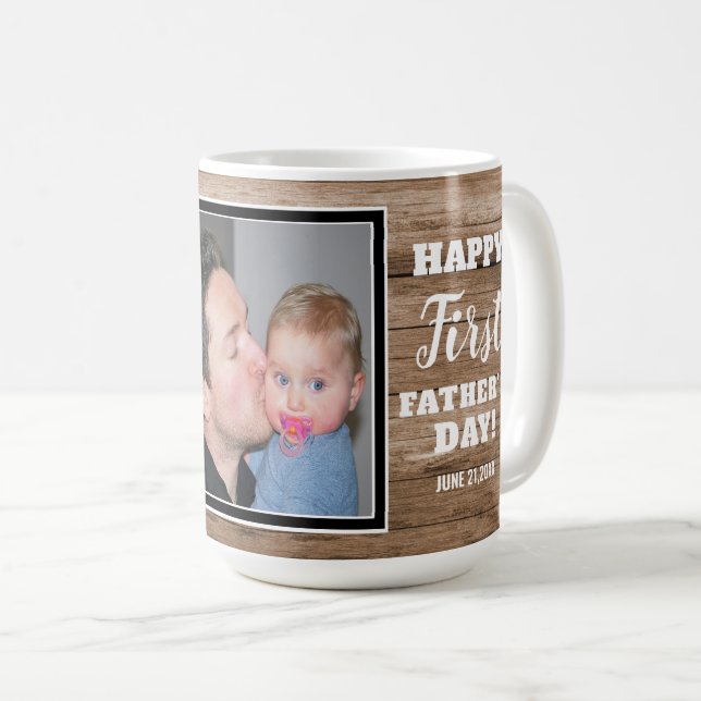 Rustic First Father's Day Best Dad Ever Photo Coffee Mug (Front Right)