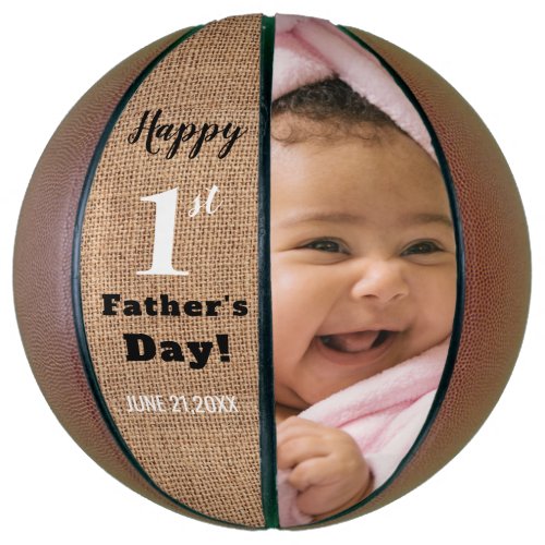 Rustic First Fathers Day Personalized  Photo Basketball
