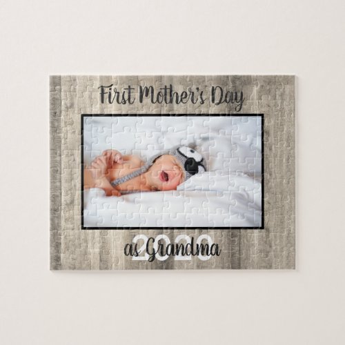 Rustic First Mothers Day Grandma Photo Wood Jigsaw Puzzle