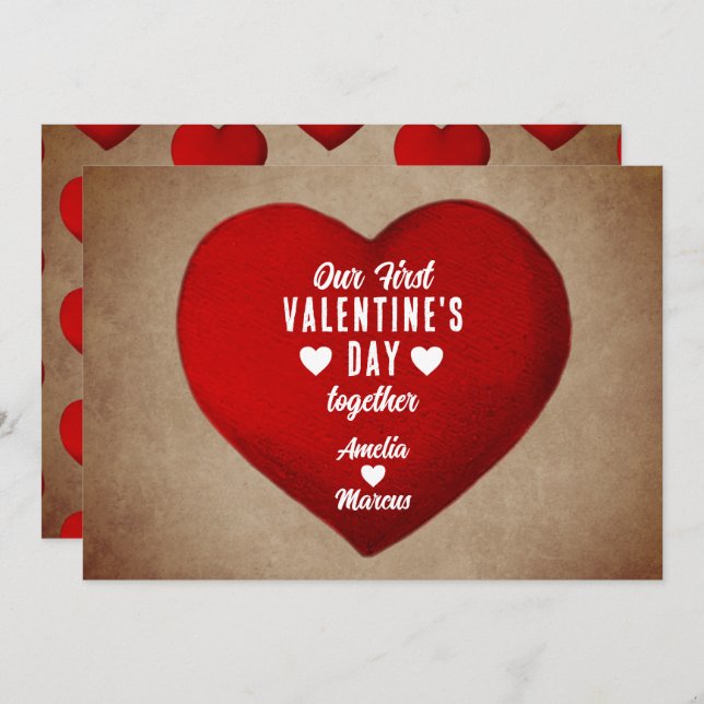 Rustic First Valentine's Day Together Red Heart Holiday Card (Front/Back)