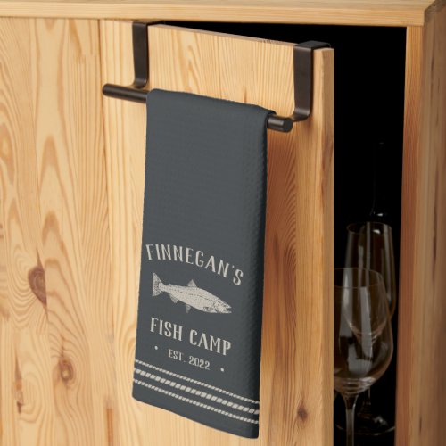 Rustic Fish Camp Personalized Kitchen Towel