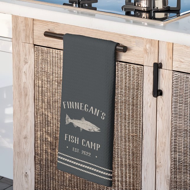 Rustic Fish Camp Personalized Kitchen Towel (Creator Uploaded)