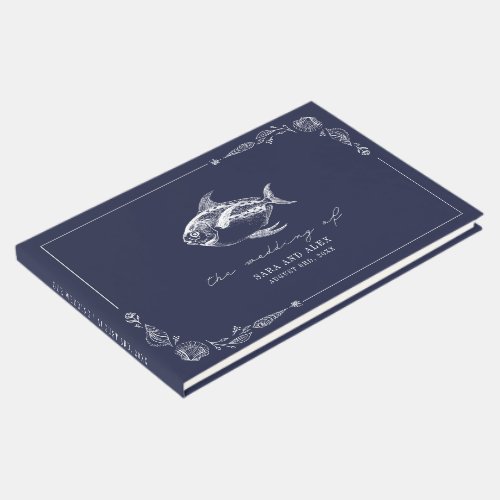 Rustic Fish Dark Blue Beach Wedding Guest Book