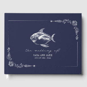 Rustic Fish Dark Blue Beach Wedding Guest Book