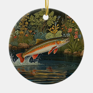 Rustic fish fishing fly fishing ceramic ornament
