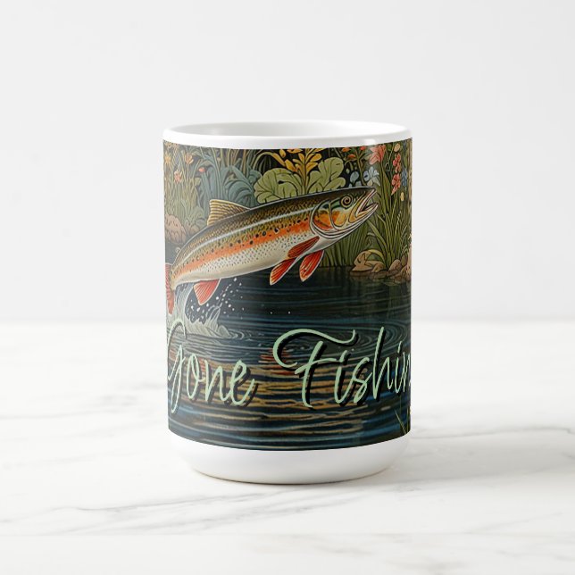 Rustic fish fishing fly fishing Gone fishin" Coffee Mug (Center)
