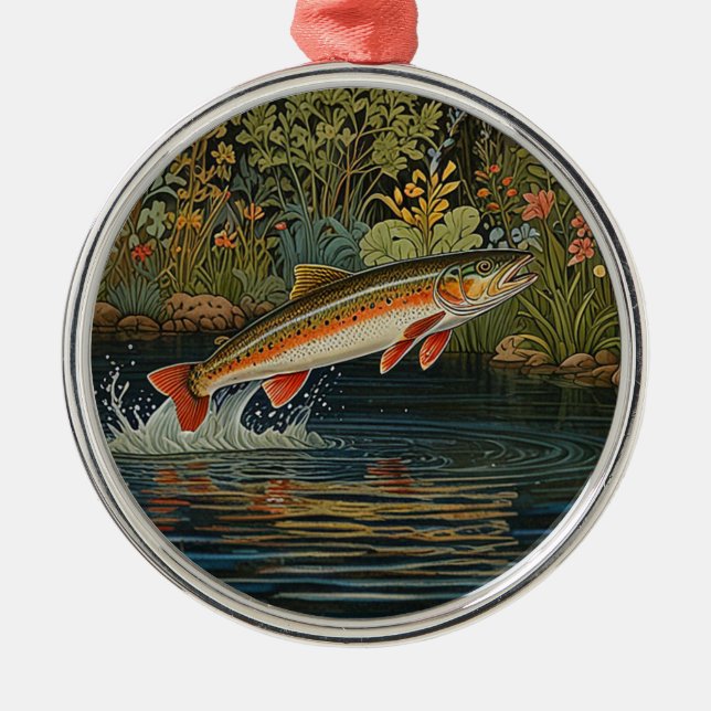 Rustic fish fishing fly fishing metal ornament (Front)
