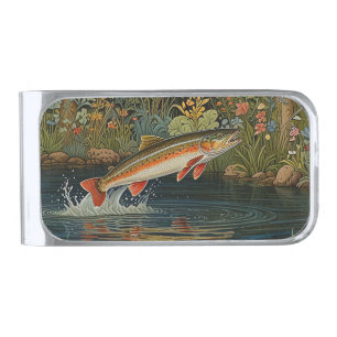 Rustic fish fishing fly fishing silver finish money clip