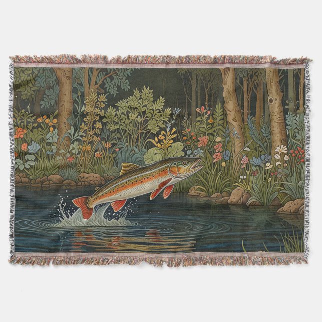 Rustic fish fishing fly fishing throw blanket (Front)