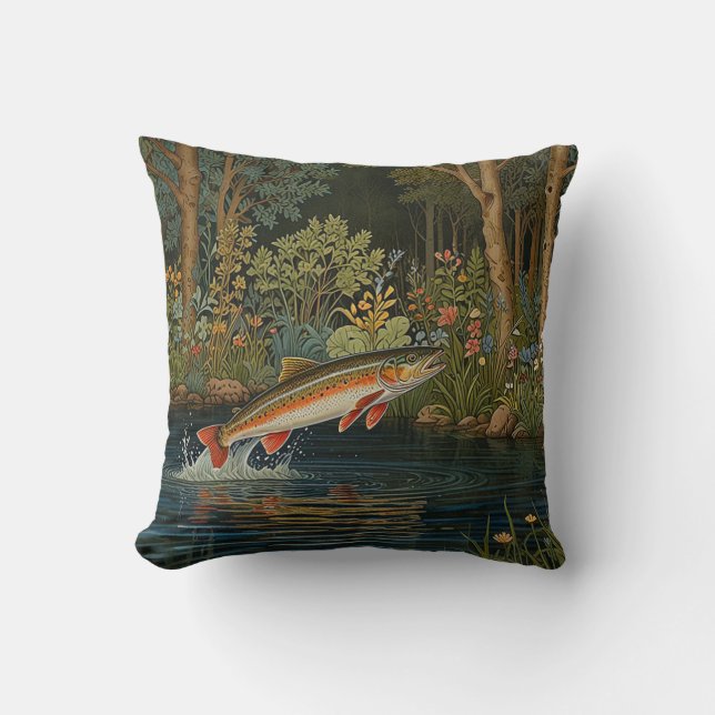 Rustic fish fishing fly fishing throw pillow (Front)