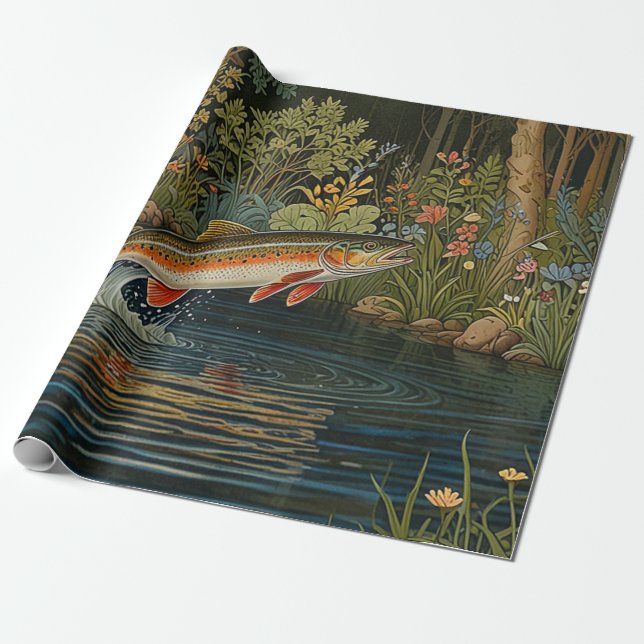 Rustic fish fishing fly fishing wrapping paper (Unrolled)