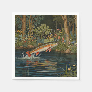Rustic fish fishing jumping fishing trout salmon napkins
