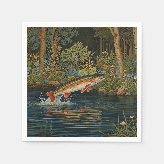 Rustic fish fishing jumping fishing trout salmon  napkins (Front)