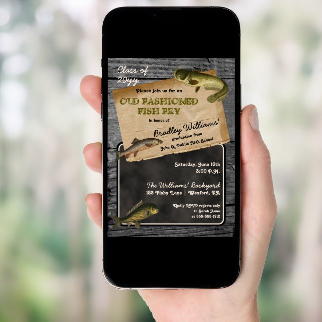 Rustic Fish Fry Graduation Backyard Cookout Party Invitation (Front Digital)