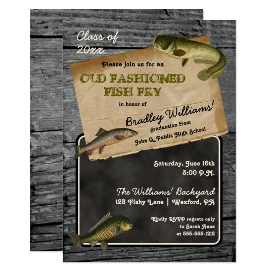 rustic fish fry graduation backyard cookout party invitation