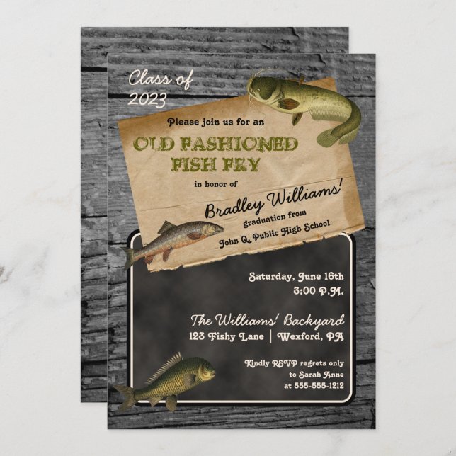 Rustic Fish Fry Graduation Backyard Cookout Party Invitation (Front/Back)