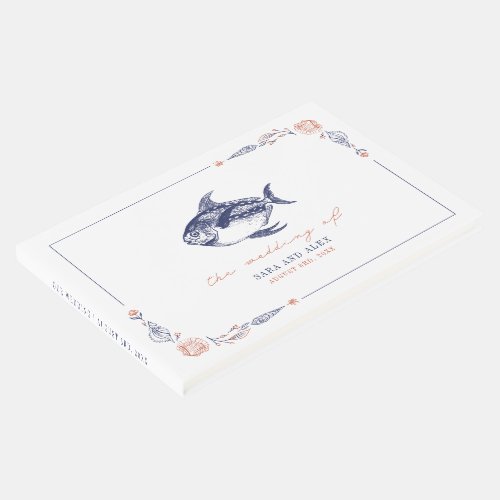 Rustic Fish Red  Blue Beach Wedding Guest Book