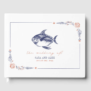 Rustic Fish Red & Blue Beach Wedding Guest Book