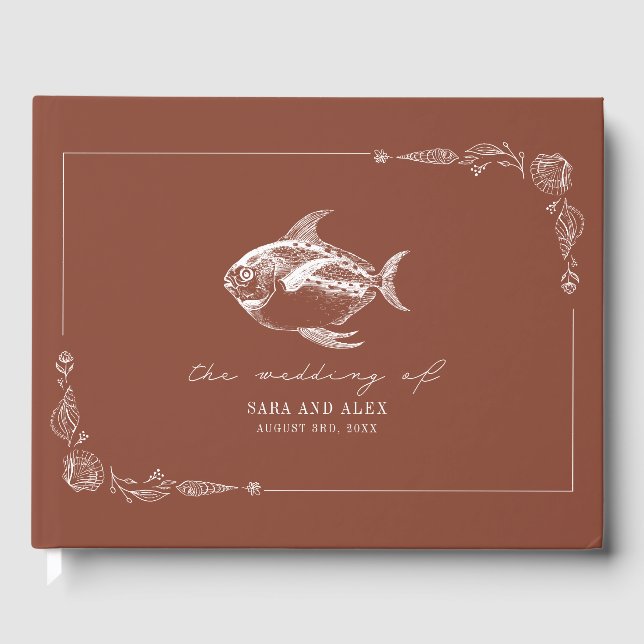 Rustic Fish Terracotta Beach Wedding Guest Book (Front)