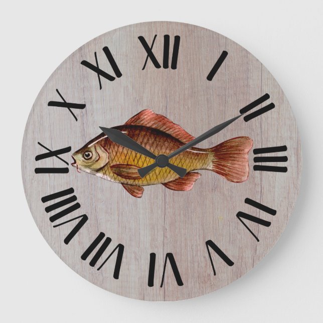 Rustic Fish Wooden Large Clock (Front)