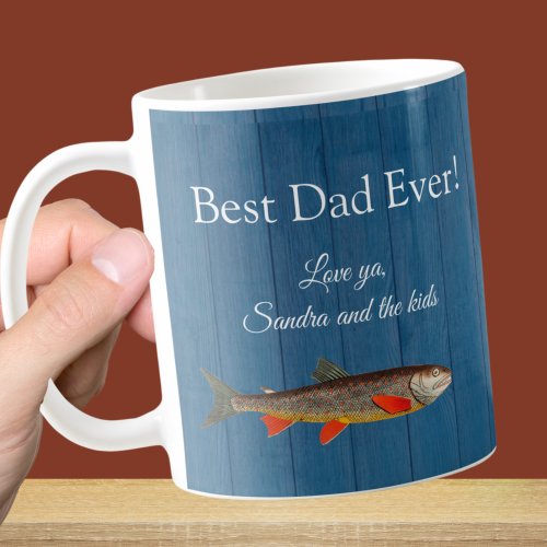 Rustic Fisherman Navy Blue Best Dad Ever Fish Coffee Mug