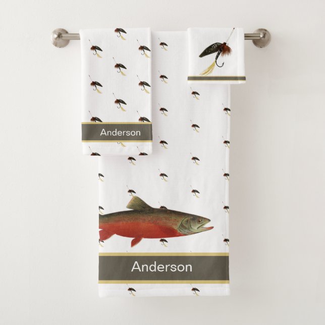 Rustic Fishermen's Fly fishing and Trout Bath Towel Set (Insitu)