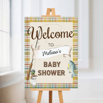 Rustic Fishing Baby Shower Welcome Sign by SugSpc_Invitations at Zazzle