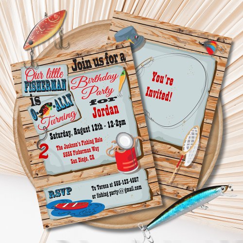 Rustic Fishing Birthday Party Invitations