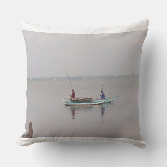 "Rustic Fishing Boat Scene" Throw Pillow (Front)