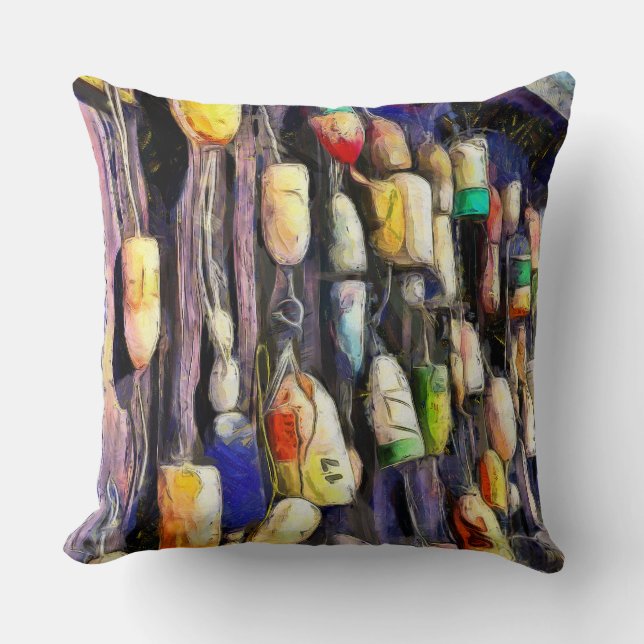 Rustic Fishing Buoys Colorful Pillow (Front)