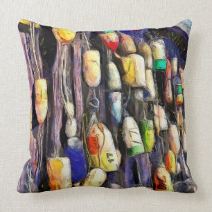 Rustic Fishing Buoys Colorful Pillow
