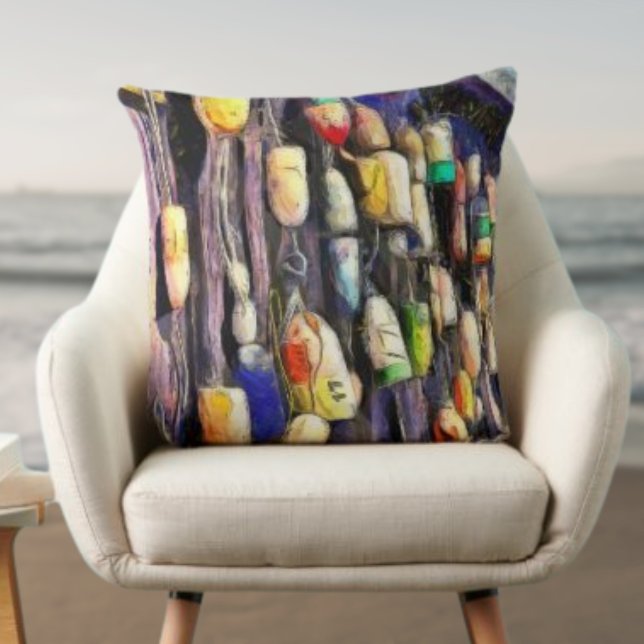 Rustic Fishing Buoys Colorful Pillow (Creator Uploaded)