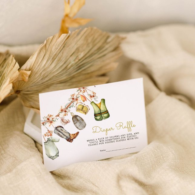 Rustic Fishing Clothesline Baby Diaper Raffle Enclosure Card (Creator Uploaded)