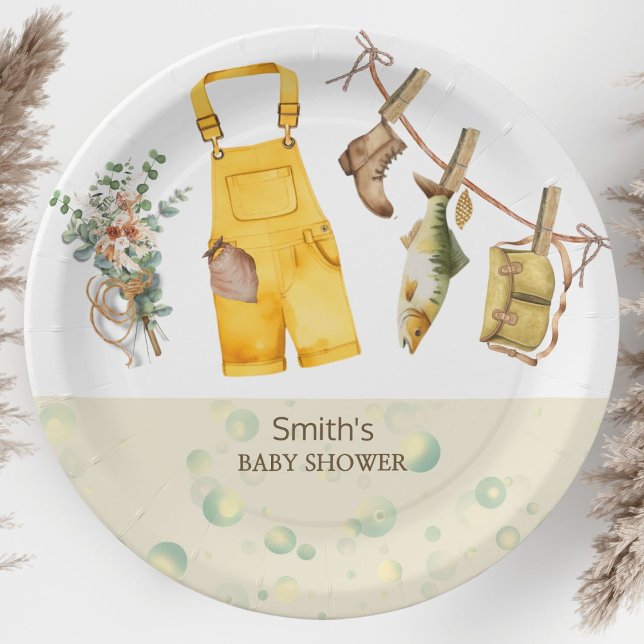 Rustic Fishing Little Fisherman Baby Shower  Paper Plates (Creator Uploaded)