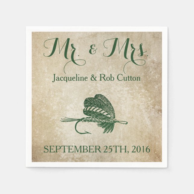 Rustic Fishing Lure Wedding Napkins (Front)